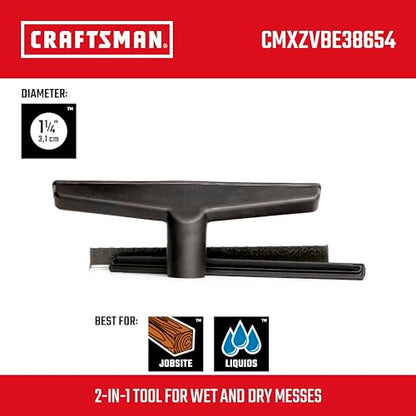 CRAFTSMAN CMXZVBE38654 1-1/4 in. Wet Nozzle/Floor Brush Wet Dry Vac Attachment, Industrial-Grade Shop Vacuum Accessory for Cleaning Liquid Messes and Hard Surfaces, Fits 1-1/4 in. Hose Diameter - size: Floor Nozzle
