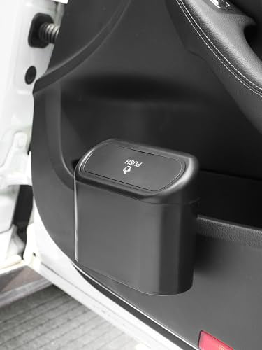 Narrow Car Trash Can, Mini Waterproof Auto Trash Bin with Lid, Hanging Hook for Car Door, Seat, or Console, Small Garbage Can for Vehicle Organization, Black