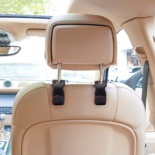 Purse Hook for Car Headrest, Leather Back Seat Organizer Hanger Holder Hook for Hanging Purses and Bags and Coats, 2Pack Black&Red - color: Black&Red