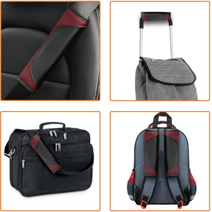 2PCS Car Seat Belt Cover, Carbon Fiber Safety Seatbelt Shoulder Strap Covers, Breathable Leather Soft Harness Pad for Car Interior Accessories (Black/Wine Red) - color: Black/Wine Red