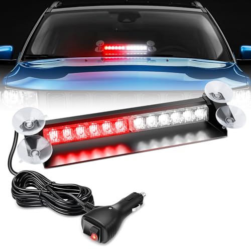 Nilight 12LED Traffic Advisor Strobe Light Bar Red White Emergency Warning Hazard Safety Dash Front/Rear Windshield Flashing Lights for Cars Trucks Police Firefighter Plow Construction Vehicles - color: Red White