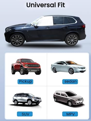 Thickened Full Windshield + Side Window Coverage ，Winter Car Windshield Snow Ice Cover Waterproof,Windshield Sun Shade Cover All Season Universal Protection for Cars, SUVs, Trucks,Minivans.