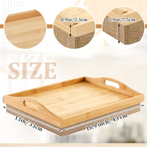 Tioncy 1 Piece Bamboo Lap Tray with Detachable Pillow 16.9'' x 13'' Lap TV Trays Desk with Handles for Adults Eating in Recliner Breakfast Housewarming Gift (Natural Color,Flaxen) - color: Natural Color, Flaxen