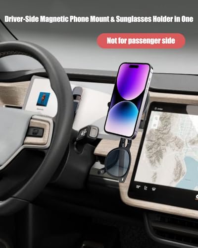 Magnetic Dashboard Phone Mount Fits for Rivian R1T Gen 1 & R1S 2022-2025, Driver Side No-Drill Anchored Mount with 17mm Ball, Built-In Sunglasses Hook, Compatible with MagSafe & Universal Mounts