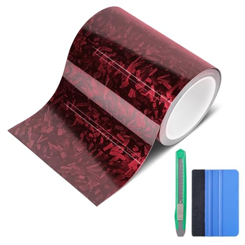 Lypumso Gloss Forged Carbon Fiber Vinyl Wrap Tape 6" x 20ft - with Tool Kit for Chrome Delete, Door Sill Protector, Car Trim Blackout DIY Auto Detailing (Red) - color: Red, size: 6inch x 20ft