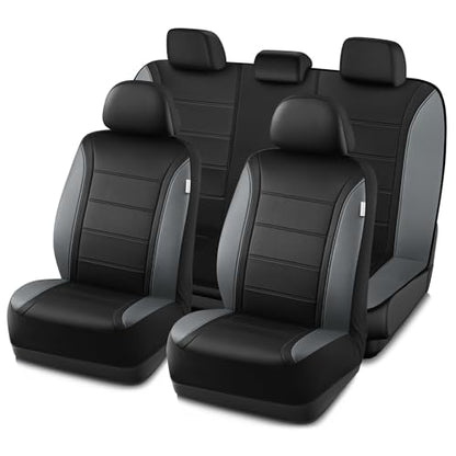 Road Comforts Leather Seat Covers, Breathable Car Seat Covers Full Set for Men,Airbag Compatible, Automotive Seat Covers Set Universal Fit Most Cars,Vans,Truck,SUV - color: Gray Full Set