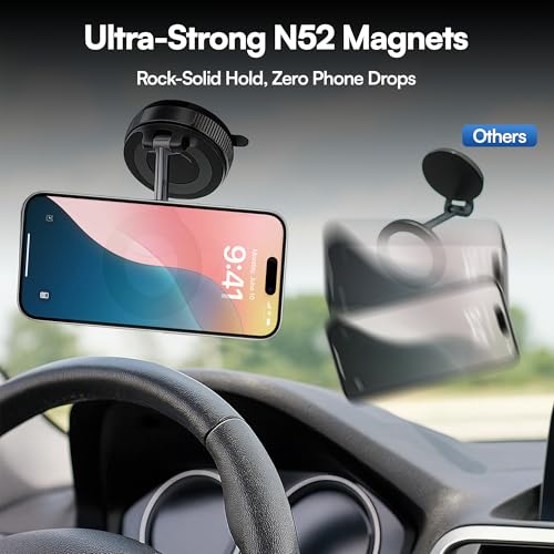 2026 Model Magnetic Car Phone Holder – Strong Suction Cup Car Mount for iPhone & Android, 360° Rotating Dashboard & Windshield Phone Stand, Cell Phone Holder Car Accessories (Black) - color: Black