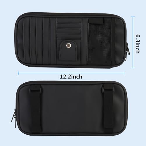 Car Visor Organizer CD Holder, Faux Leather Multi-Pocket Organizer Storage for Car/SUV/Truck with 13 CD Storage Sleeves, Sunglass Clip, Card Holder, CD Case Holder, Visor Accessories - style: Regular model-Black