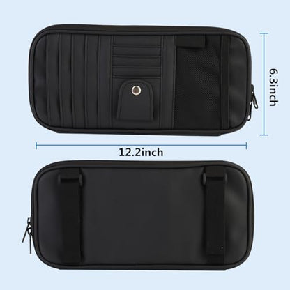 Car Visor Organizer CD Holder, Faux Leather Multi-Pocket Organizer Storage for Car/SUV/Truck with 13 CD Storage Sleeves, Sunglass Clip, Card Holder, CD Case Holder, Visor Accessories - style: Regular model-Black
