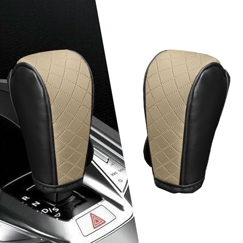 Car Gear Shift Cover, Anti-Slip Leather Shift Knob Cover for Shift Lever Protection, Universal Car Decorative Accessories Shifter Stick Protector Suitable for Cars,Trucks,SUVs (Black/Beige) - color: Black/Beige