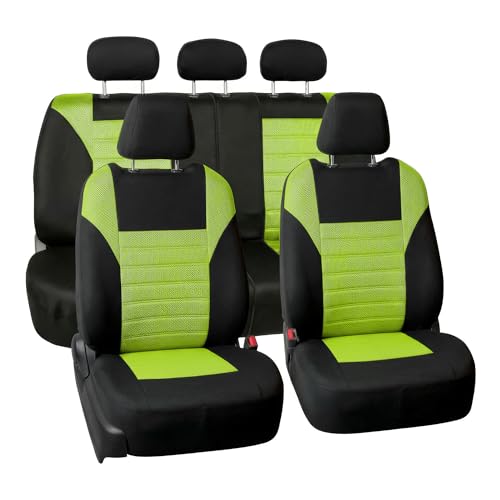 FH Group Automotive Car Seat Covers Full Set Premium 3D Air Mesh Front Seat Covers, Airbag Compatible & Split Bench Cover Universal Fit Interior Accessories for Cars Trucks and SUVs - Green - color: Green, size: Full Set