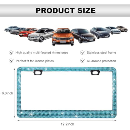 DXNQ Bling License Plate Frame, Sparkly Rhinestone Diamond License Plate Cover with Crystal Screws Caps, Glitter Crystal Stainless Steel License Plate Holder for Women, Car Accessories (Blue) - color: Blue
