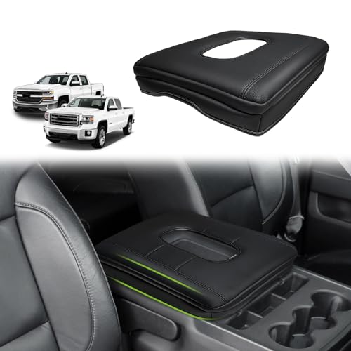 Muslogy Center Console Armrest Cover Fit for Chevy Silverado & GMC Sierra 1500 2500 3500HD 2014-2018 Accessories, Comfort Armrest Pad Console Lid Cushion Vegan Leather 1-Inch Thick(Split Bench Seat) - size: 1) 14-18 |Silverado & Sierra| Jump Seat, +Thick