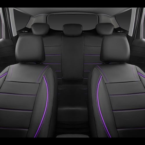 CAR PASS Piping PU Leather Car Seat Cover,Inside Zipper Design and Reserved Opening Holes Airbag Compatible,Universal FIT for Car, SUVs,Van,Trucks,Full Set, Black & Purple - color: Black and Purple