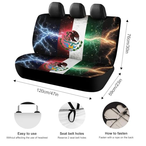 Breathable Comfortable Back Seat Covers Compatible with 90% Vehicles Car Accessories for All Seasons, Non Fade Cool Lightnings Eagle Mexico Flag Seat Cushion Pad Mat Covers - color: Pattern 136