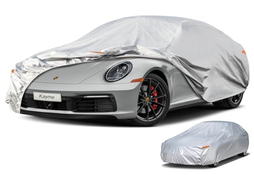 Kayme 6 Layers Car Cover Waterproof All Weather for Automobiles, Outdoor Full Cover Rain Sun UV Protection, Universal Fit for Porsche 911 996 997 991 992, Chevrolet Corvette, Acura NSX (178-185 inch) - color: Aluminum-Silver, size: C2 Fit Coupe/Cabrio-Len