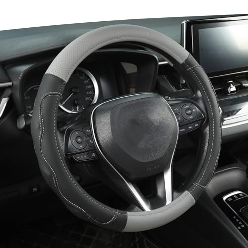 West Llama 3D Texture Steering Wheel Cover for Toyota, Anti-Slip Design, Premium Leather, Custom Fit for 14.5-15 inch, Stylish Interior Decoration(Gray+Black-Standard Size) - color: C-Black+Gray, size: Standard size (14 ½''-15'')
