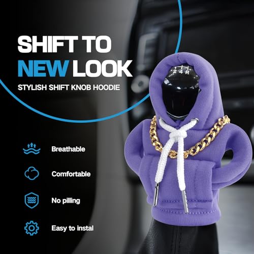 Funny Gear Shift Hoodie Cover, Car Shifter Knob Sweatshirt, Universal Stick Shift Cover for Car Gear Handle - color: Purple
