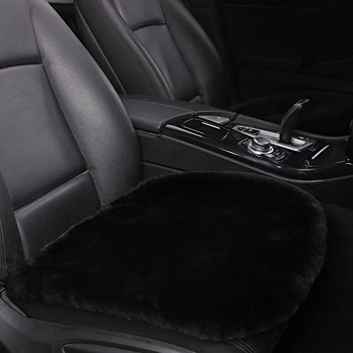 LLB Genuine Sheepskin Car Seat Cushion Seat Covers for Cars Trucks SUV Comfort Seat Protector Pad for Car Driver Seat Car Accessories for Women Office Chair Car Decor (Black Front Seat Cushion-1 Pc) - color: Black, size: Front Seat Cushion-1 Pc