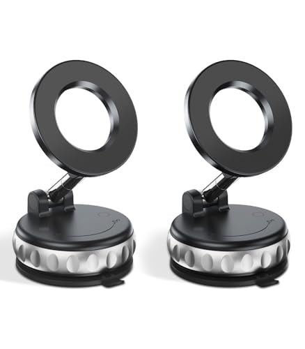 2-Pack Vacuum Suction Magnetic Phone Holder for Car Dashboard, Windshield - Hands-Free Strong Grip Mount with 360° Rotation for iPhone & Android Phones
