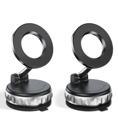 2-Pack Vacuum Suction Magnetic Phone Holder for Car Dashboard, Windshield - Hands-Free Strong Grip Mount with 360° Rotation for iPhone & Android Phones