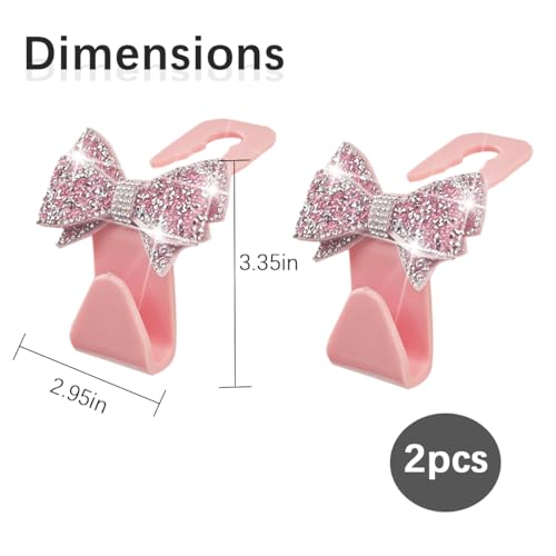 Zpana Bling Car Headreat Hook, 2PCS Crystal Rhinestone Cute Bow Vehicle Seat Back Hanger Storage for Purses Bags Grocery, Diamond Auto Rear Seat Organizer, Universal for SUV Truck Sedan (Pink) - style: Pink/2PCS