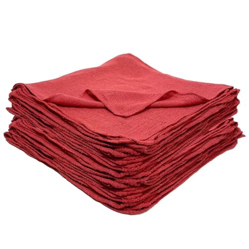 White & Red Shop Towels – Reusable Cotton Rags, Lint-Free & Heavy – Duty Cleaning Towels for Garage, Auto & Industrial Use (100, Red) - color: Red