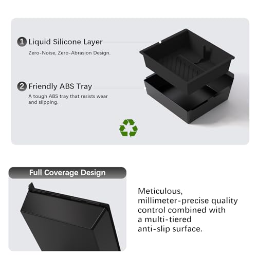 Center Console Organizer Tray for Model Y Juniper 2025 2026 & Model 3 Highland (2024-2026), Double-Layer Sliding Hidden Armrest Storage Box, Tesla Accessories (Matte Black) - size: 4PC(25-26) Tesla Model Y & (24-26) Tesla Model 3