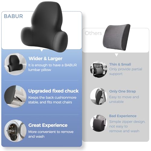 Lumbar Support Pillow with Fixed Chuck | Ergonomic Memory Foam Cushion | Washable Cover | Back Pain Relief & Posture Improvement | Fits Car/Office/Gaming Chairs/Wheelchairs & Home - color: Black