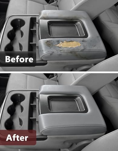 KBH Center Console Armrest Cover Replacement for Chevrolet Silverado & GMC Sierra 1500 2500 3500 2014-2018, Vinyl Leather Upholstery, Anti-Scratch, Split Bench Jump Seat (Dark Ash Gray) - color: Dark Gray, size: Jump Seat Console, Silverado Sierra 2014-20