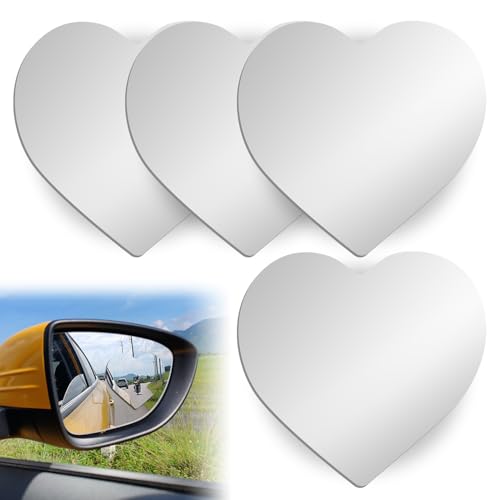 4 Pcs Heart Shaped Blind Spot Mirrors for Cars, Shatterproof Convex Glass with 360° Adjustment, Universal Stick On Side Mirror Accessories for Enhanced Safety on Cars, SUV, Trucks