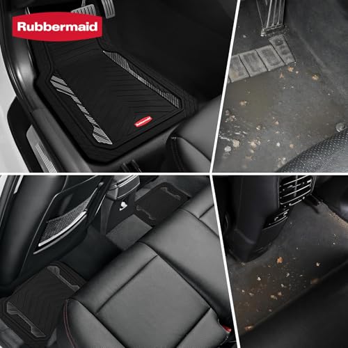 Rubbermaid Car Floor Mat, Heavy Duty All-Weather Car Mats Full Set with Dual-Tone Black Aluminum Inserts – Universal Fit, Anti-Slip Backing, Trim-to-Fit for Most SUV, Sedan, Van - color: Black