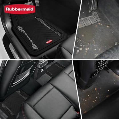 Rubbermaid Car Floor Mat, Heavy Duty All-Weather Car Mats Full Set with Dual-Tone Black Aluminum Inserts – Universal Fit, Anti-Slip Backing, Trim-to-Fit for Most SUV, Sedan, Van - color: Black