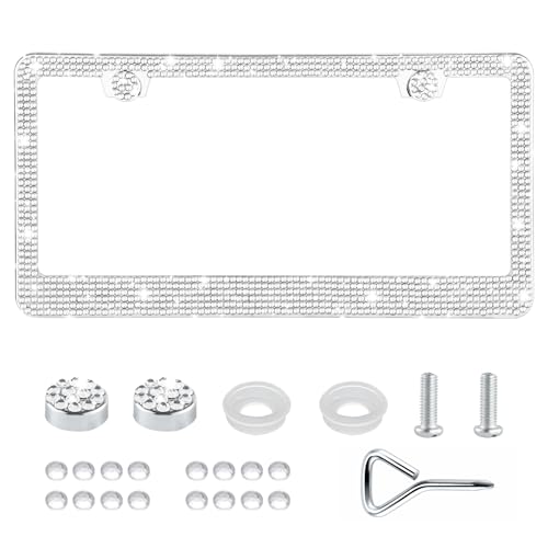 GaRhomxy Bling License Plate Frames for Women, 1 Pack Handcrafted Sparkly Rhinestone Car Accessories, Premium Stainless Steel Frame with 1000+ Faceted Glass Crystals & Free Glitter Caps (White) - color: white, size: 1PCS