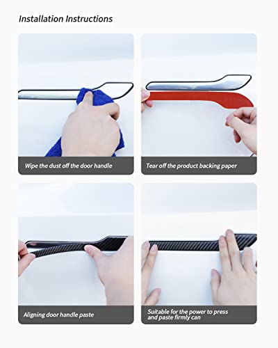 Carbon Fiber Door Handle Cover, Door Handle Protective Cover Decoration Compatible with Tesla Model Y/3 accessories (2017-2025) Highland & Juniper Compatible (4 Pieces) (Red rim with drip) - style: Red rim with drip