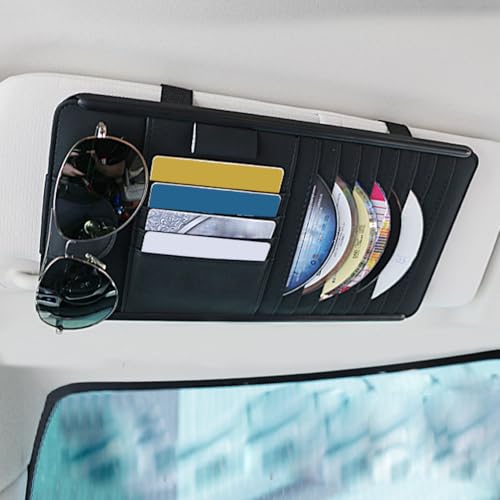 Car Sun Visor Pocket Organizer, Car CD/DVD Holder Storage Case, Multi-Pocket Visor Organizer Storage Pouch, Glasses Clip Storage Bag, Auto Interior Accessories Pockets Organizer (Black) - color: Black