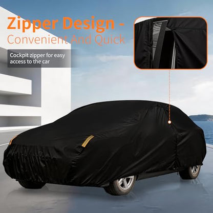 Waterproof Car Cover All-Weather, Heavy-Duty Outdoor Full Exterior Automobiles Snow Cover for Sedan up to 165 inch with Sun Visor,Zippered & Storage Bag - Black - size: Fit Coupe Length up to 165 inch(3S-0)