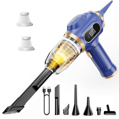 Car Vacuum Portable Cordless 17000Pa Cordless Mini Handheld Vacuums with LCD Display and Multi-Nozzles, High Power Wet and Dry for Car, Home, Office, Pet, Compact and Portable Design - color: Blue