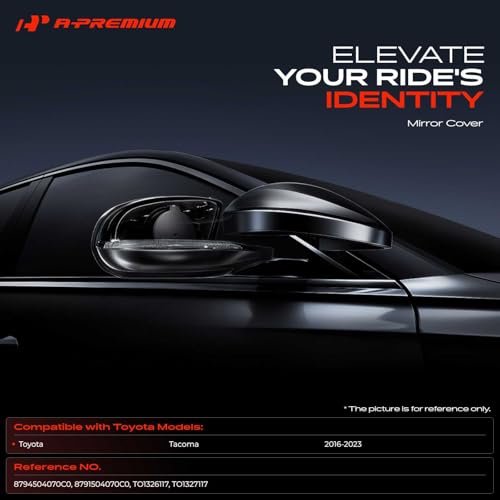 A-Premium 2 PCS Driver and Passenger Side Rearview Mirror Covers Caps - Compatible with Toyota Tacoma 2016-2023 - Smooth Black, with Turn Signal Hole