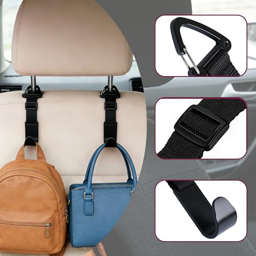 Adjustable 4-Pack Car Headrest Hooks - Universal Seat Back Organizer with Heavy-Duty Clip for Purses, Bags & Groceries Black - color: Black