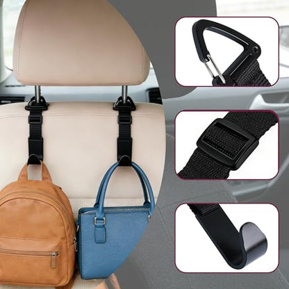 Adjustable 4-Pack Car Headrest Hooks - Universal Seat Back Organizer with Heavy-Duty Clip for Purses, Bags & Groceries Black - color: Black