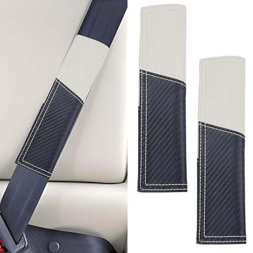 ecocstm 2 PCS Car Seat Belt Cover Pad, Carbon Fiber Safety Seatbelt Shoulder Strap Covers, Breathable Leather Soft Harness Pad, Interior Car Accessories, Universal for SUV, Truck, RV (Beige&Black - color: Beige