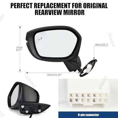 Driver Side Mirror Assembly Compatible with Honda Civic 2022-2025 Heated with Blind Spot Monitor, Turn Signal, Power Adjustable Glass Replace 76258T20A31 HO1320352 (8Pin Left) - style: 8pin Left