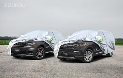 Koukou SUV Car Cover 100% Waterproof All Weather for Automobiles with Zipper Door, Universal Fit Ford Explorer, Jeep Grand Cherokee, BMW X5, Highlander, Etc.(190 to 201 inches) - size: C7-Fit suv jeep length ( 190" to 201")