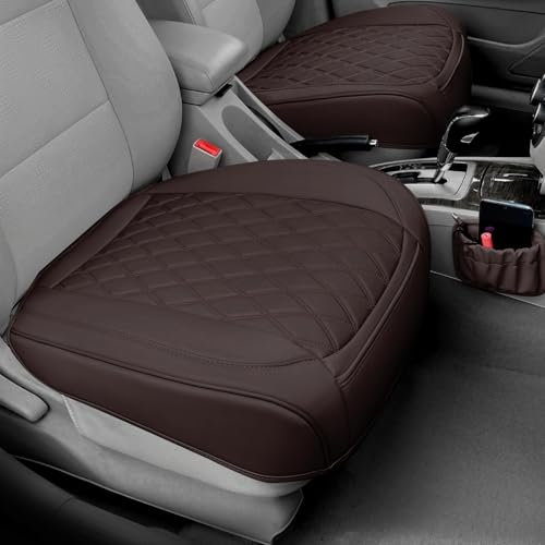 2 Pack Leather Front Car Seat Cover Bottom Car Seat, Anti-Slip and Full Wrap Driver Seat Protectors with Storage Pocket, Luxury Waterproof Bottom Auto Seat Cushion Pad Mat for Most Vehicles(Coffee) - color: coffee-2pcs
