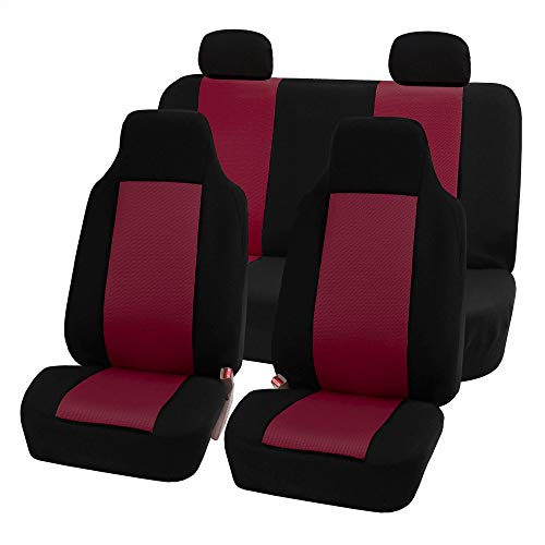 FH Group 3D Air Mesh Car Seat Covers Full Set – Universal Fit Automotive Seat Covers, Front Bucket and Solid Rear Bench Seat Cover, Washable Car Interior Protectors for SUV, Sedan, Burgundy - color: Burgundy, size: Full Set