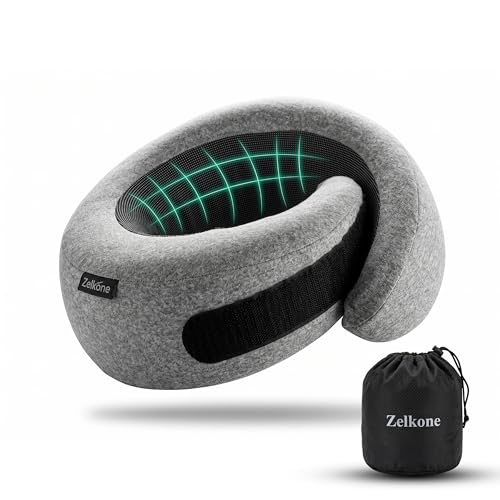 Travel Neck Pillow Memory Foam – Best Airplane Neck Pillow for Long Flights, Soft Ergonomic Neck Support, Compact Travel Pillow for Plane & Car, Airplane Travel Essentials
