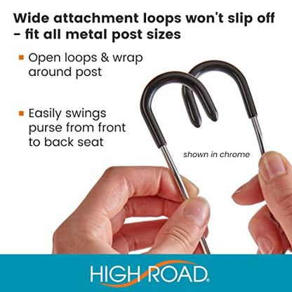 High Road Unbreakable Car Bag Hooks - Large Car Seat Hooks for Purse, Backpack, Coats, Hats and Heavy Bags up to 40 lbs - Secure Attachment Fits All Headrest Posts, 4-Pack