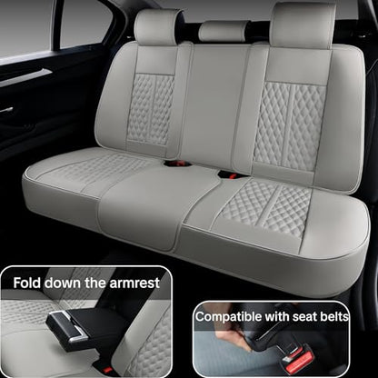 Light Gray Car Seat Covers, Universal Fit for Most Vehicles, Premium Waterproof Leather, Pet-Friendly Car Seat Covers with Lumbar Support, Slip-Resistant, Airbag-Compatible, Protects Car Interior - color: Light Gray