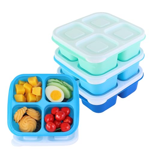 Finorder 4 Pack 4-Compartment Food Containers For Adults, Reusalble Lunchable Containers for Office Picnic, Meal Prep Containers Snack Bento Box - color: Solid Pastel Color- 4pack